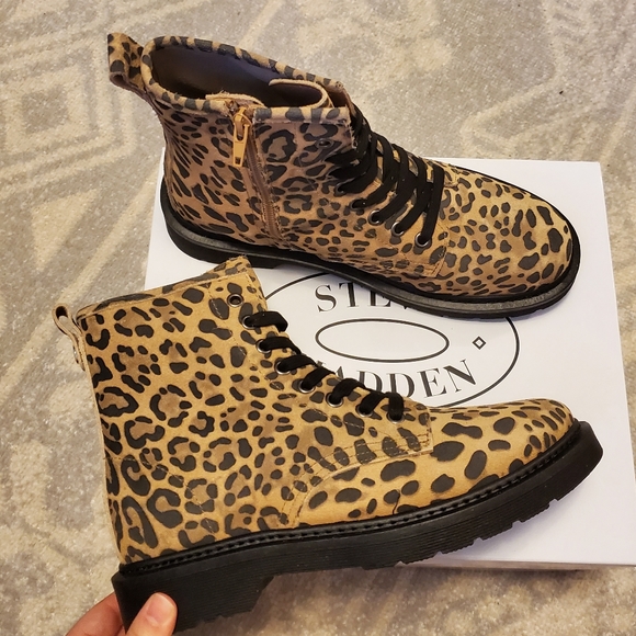 Steve Madden Shoes - STEVE MADDEN Leopard Suede Combat Boots NIB